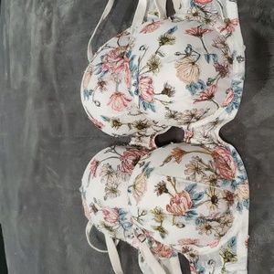 COPY - Victoria's Secret Pink & ivory embroidered floral bras (2 bras), 32D, de…